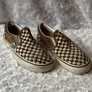 Vans Brown and Cream Checkered Slip-Ons